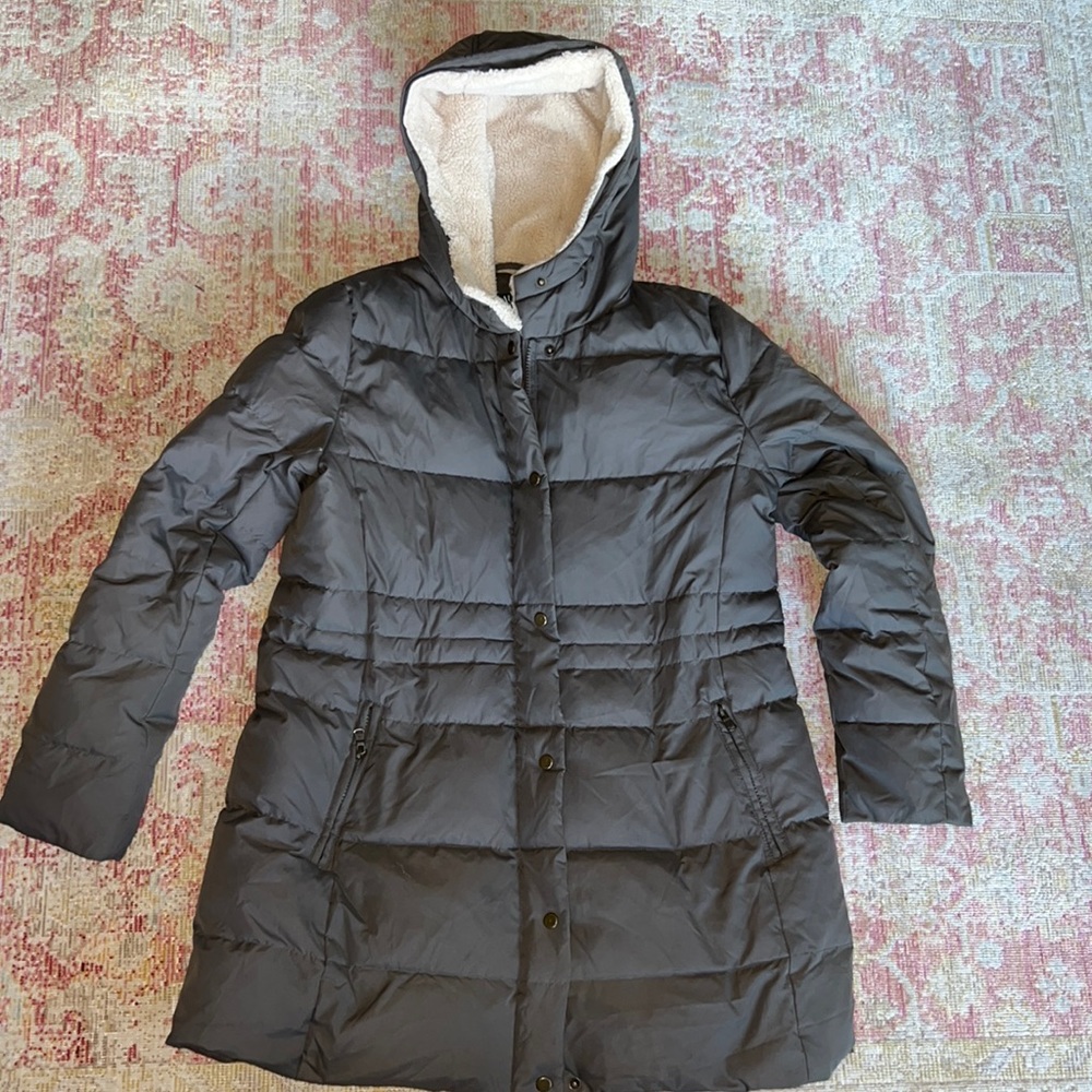 Lauren Ralph Lauren green mid length puffer down jacket with Sherpa lined hood
